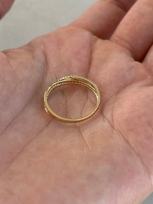 14K Gold Triple Band Diamond Ring Size 6