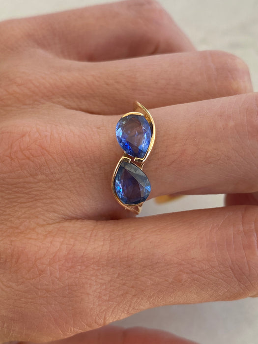 14K Gold Double Pear Blue Sapphire Ring – 2.86 TCW Size 8