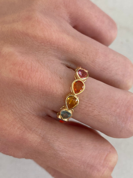 14K Gold 4.18 Carat  Sapphire Rainbow Eternity Ring Size 6