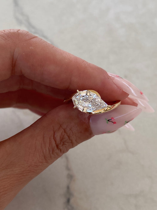 14K 2.09 Carat East-West Step-Cut Lab Pear Diamond Ring