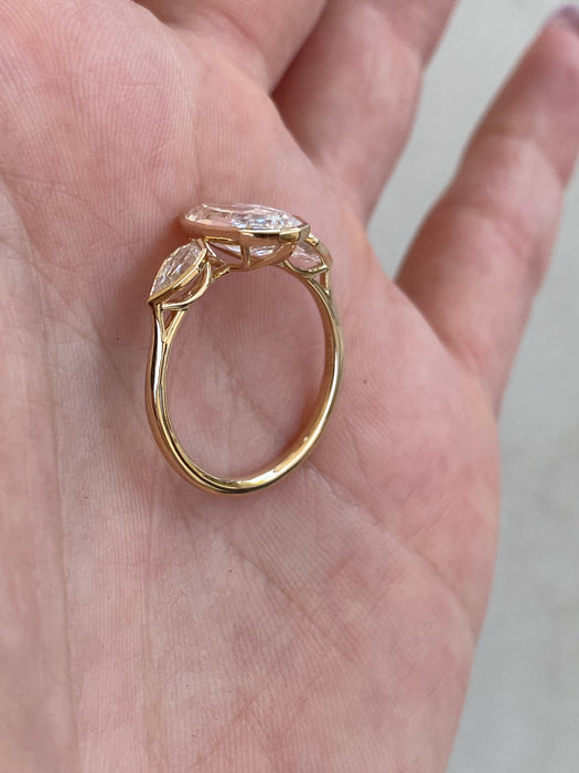 14K Gold Bezel Set Step Cut Lab Diamond Oval & Pear Ring