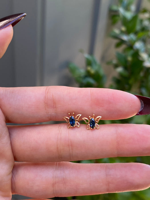 14k blue sapphire butterfly stud earrings