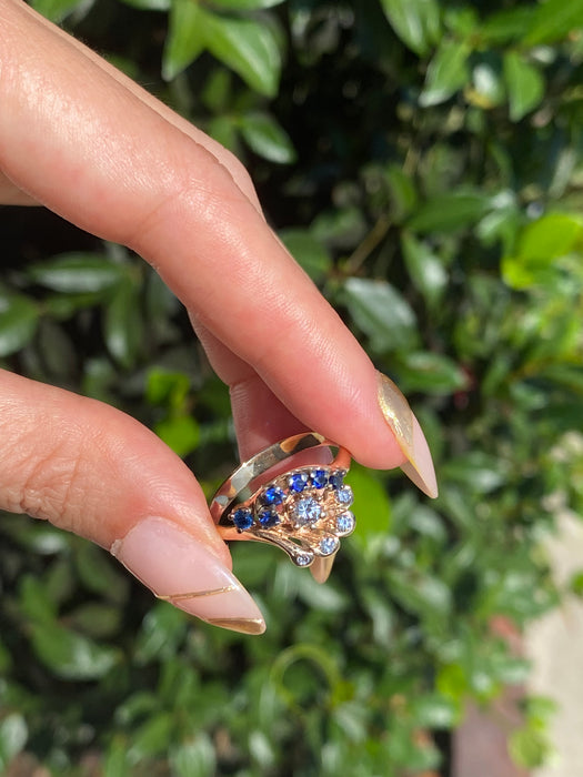 14k blue sapphire diamond ring size 8