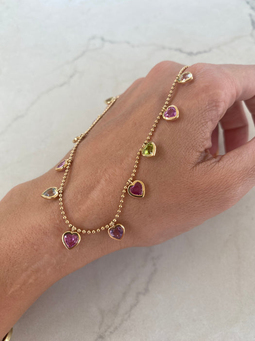14K Multi-Gemstone Heart Station Bead Necklace