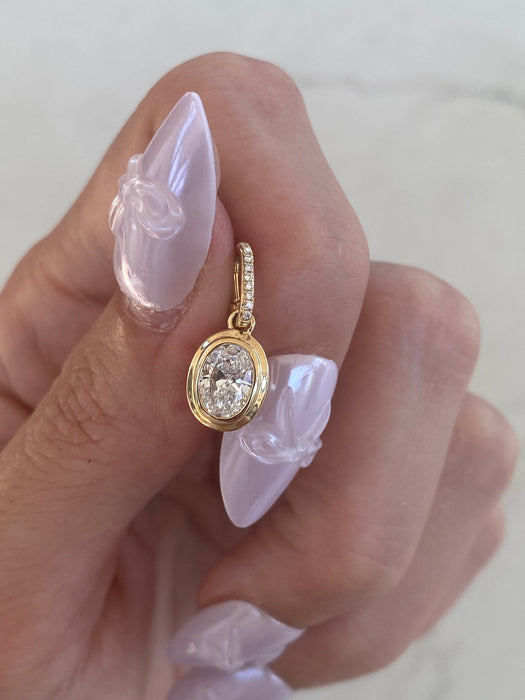 14K Gold Double Bezel Lab Diamond Oval Cut Pendant