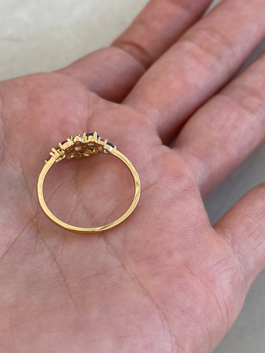 14K Gold Multicolor Sapphire & Diamond Cluster Ring