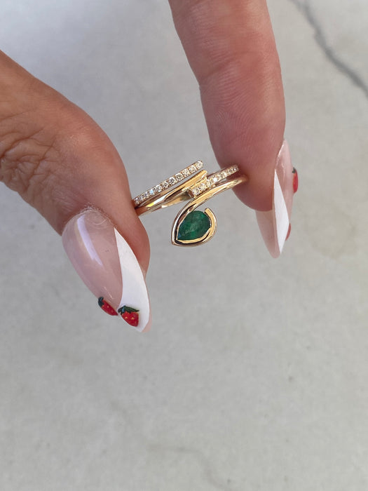 14K Yellow Gold Pear Emerald & Diamond Wrap Ring