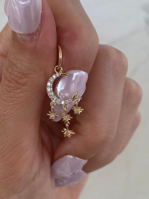 14K Diamond Moon & Star Charm