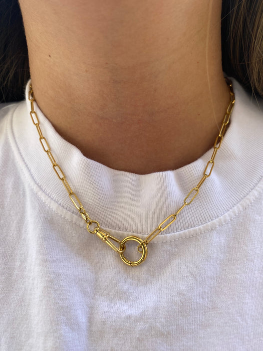 14K Gold Paperclip Chain Necklace with Swivel Dog Clip & Large Push Clasp | 16”