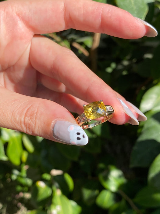 18k yellow heliodor and white topaz ring size 6.5