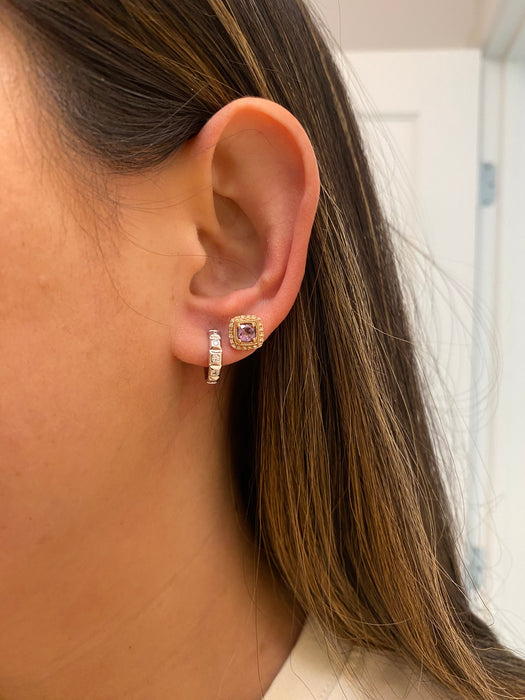 14K White Gold Diamond Square Huggie Earrings