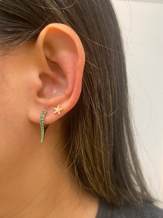 14k emerald dagger Huggie earrings