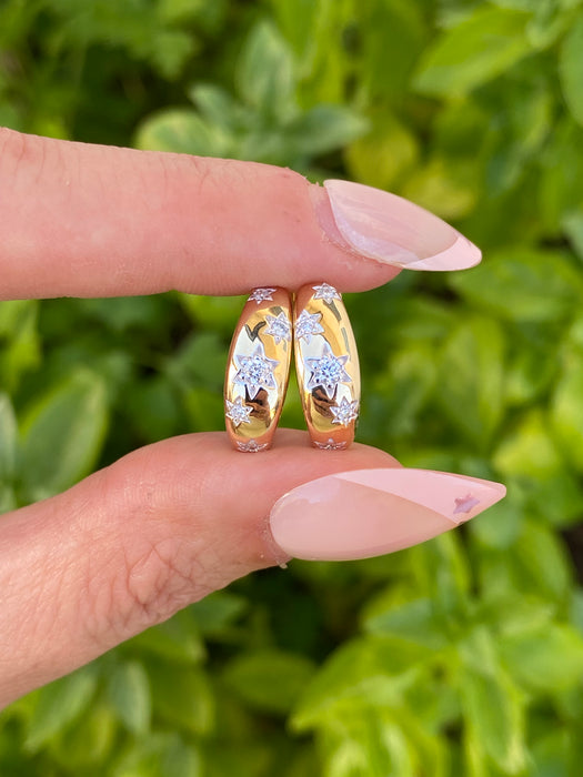 14K Gold Diamond Star Huggie J Hoop Earrings – 0.25 TCW