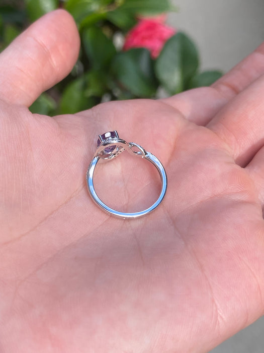 14k white gold amethyst diamond ring size 6.5