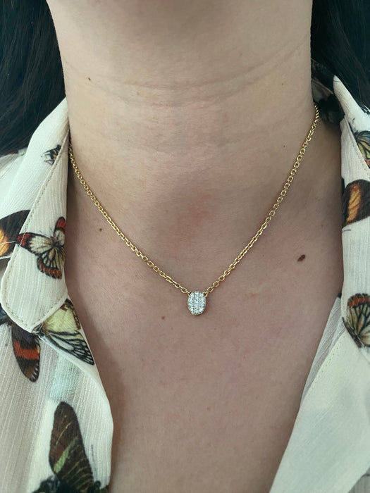 14k mini biker chain necklace with diamond oval charm 15.5”