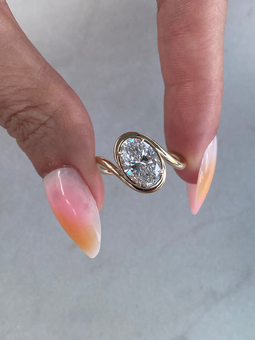 14K 2 Carat Wavy Oval Lab Diamond Ring