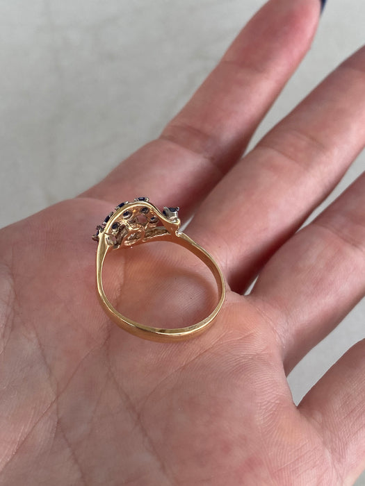 Vintage 14K Gold Blue Sapphire & Diamond Ring – Size 8