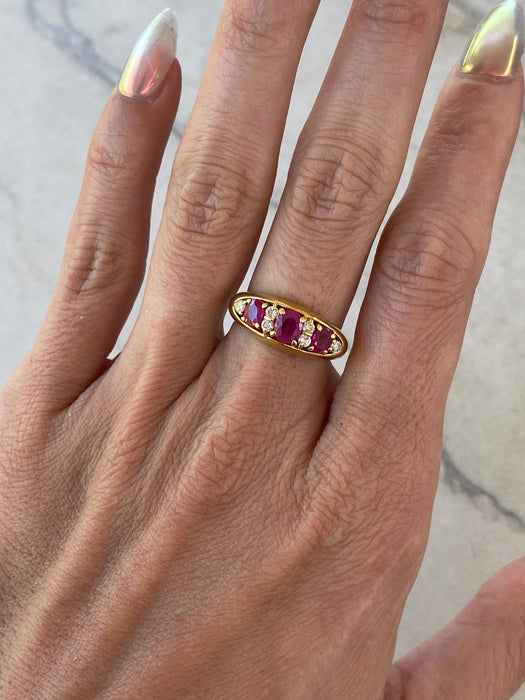 18K Gold Three-Stone Oval Ruby & Diamond Ring