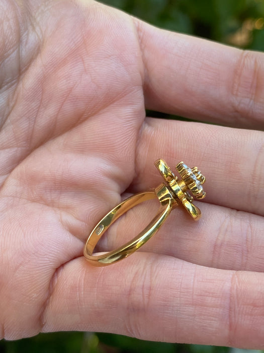 Vintage 18k Gold Diamond Flower Heart Spinner Ring By Waltham