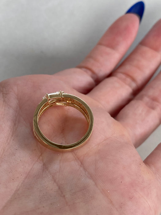 14K Double Lab Coffin Diamond Ring