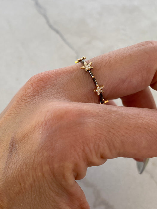 14K Black Rhodium Diamond Star Eternity Ring