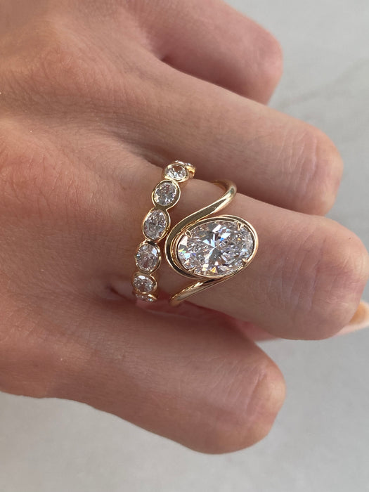 14K 2 Carat Wavy Oval Lab Diamond Ring