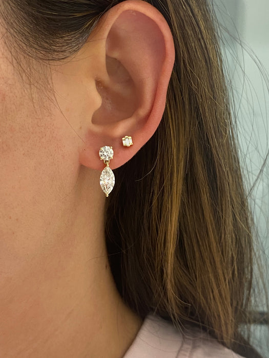 14K Gold 3 TCW Round & Marquise Lab Diamond Drop Earrings