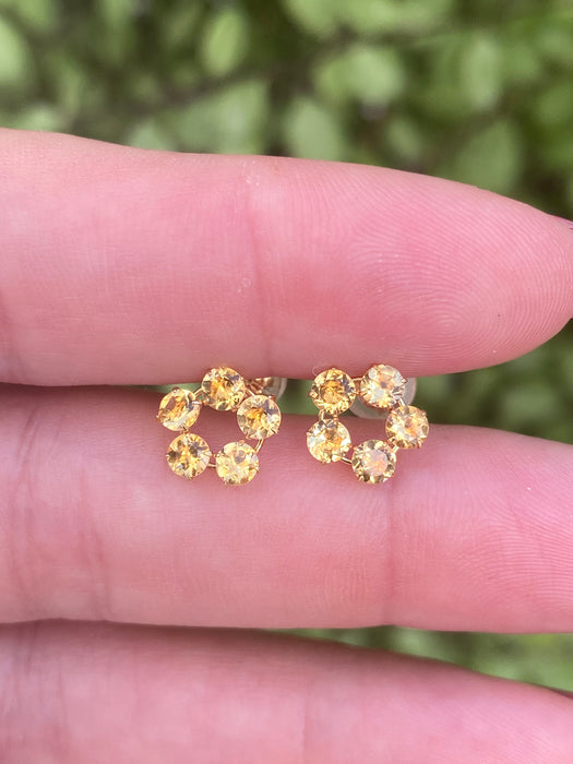 18k citrine circle flower stud earrings