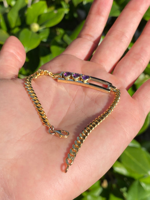 14k custom handmade slider amethyst heart curb bracelet 7”