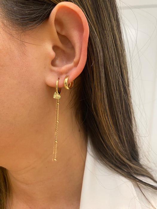 14k fluted heart bead dangly earrings