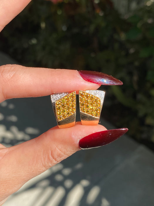 14k citrine diamond omega back earrings