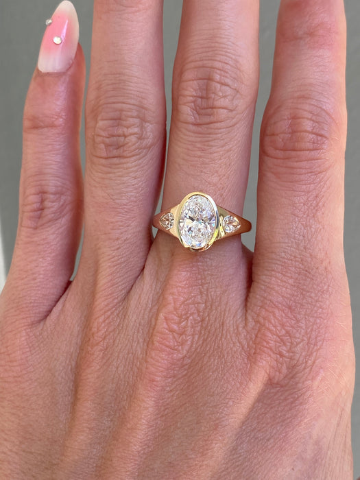 14K Gold 2.69 Carat Oval & Pear Lab Diamond Ring
