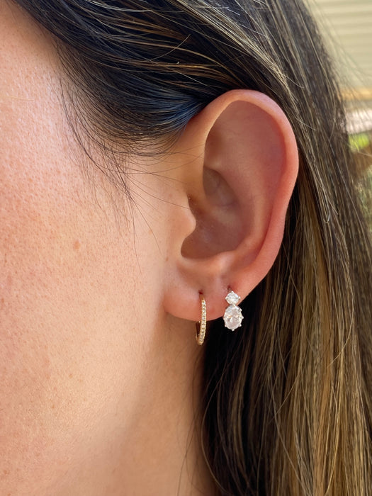 14K Gold Diamond Huggie Leverback Earrings