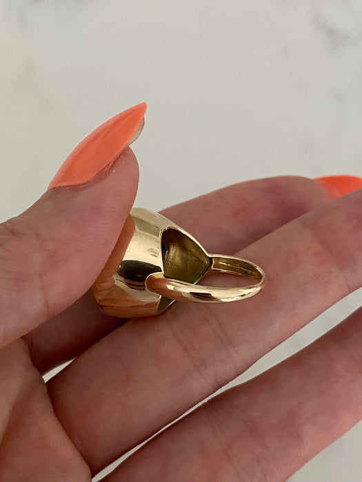 14K Gold Bezel-Set Lab Emerald Pear Pinky Ring