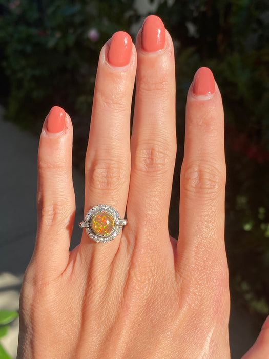 Platinum 850 opal diamond ring size 4.75