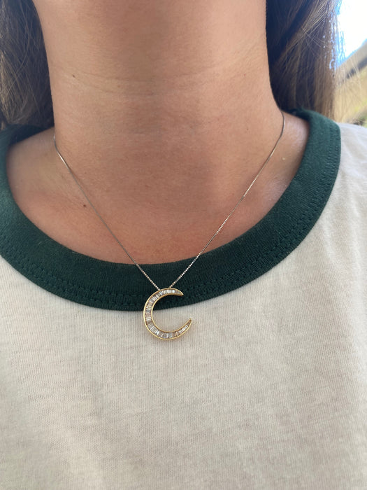 Vintage 18K Diamond Crescent Moon Slider Charm