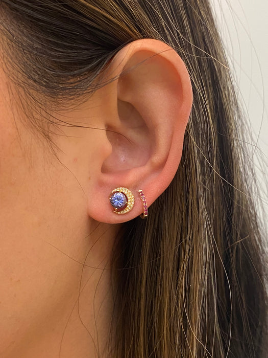 14k tanzanite diamond moon stud earrings