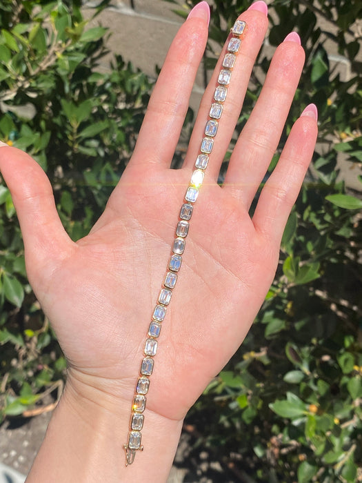 14K Gold 16 Carat Emerald Cut Lab Diamond Tennis Bracelet