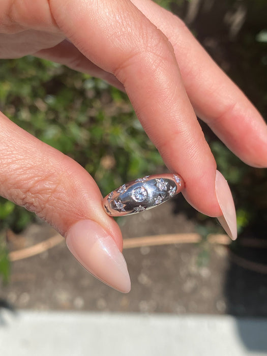 Vintage Platinum 900 Diamond Star Bombe Ring Size 7.5