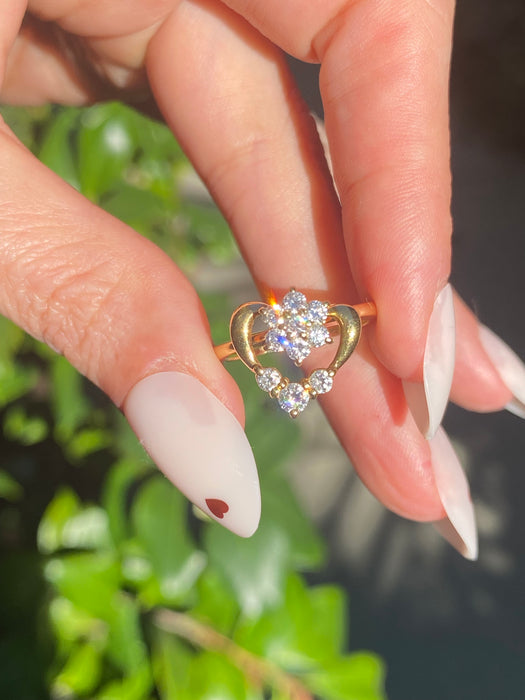 Vintage 18k Gold Diamond Flower Heart Spinner Ring By Waltham