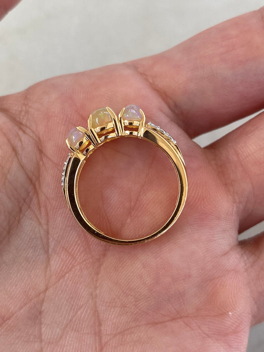 Vintage 14K Gold Ethiopian Opal Ring with Diamond Accents