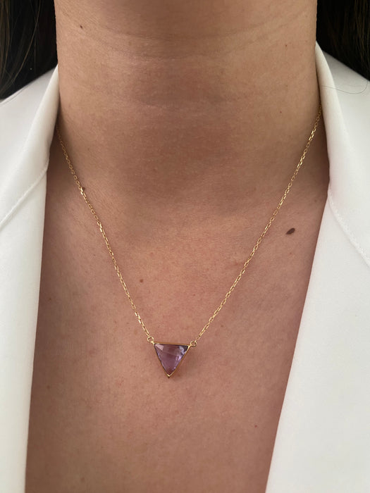 14k triangle amethyst necklace 17”
