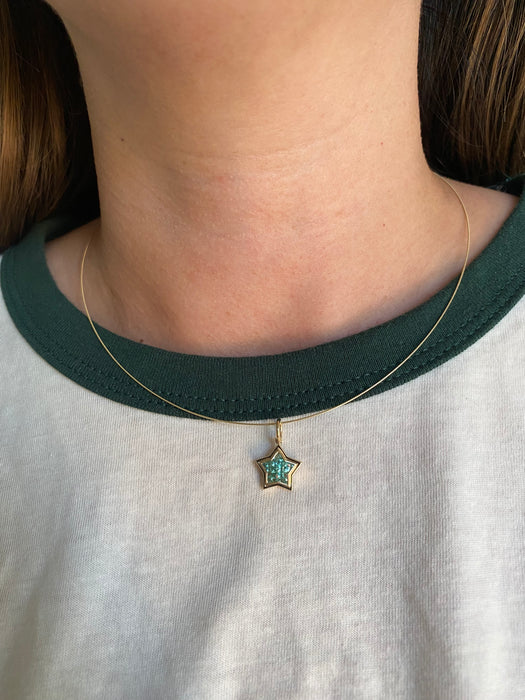 The WISH MINI: 14K Gold Invisible Set Emerald Star Pendant