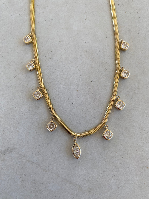 14K Gold 2 Carat Lab Diamond Station Snake Chain Necklace