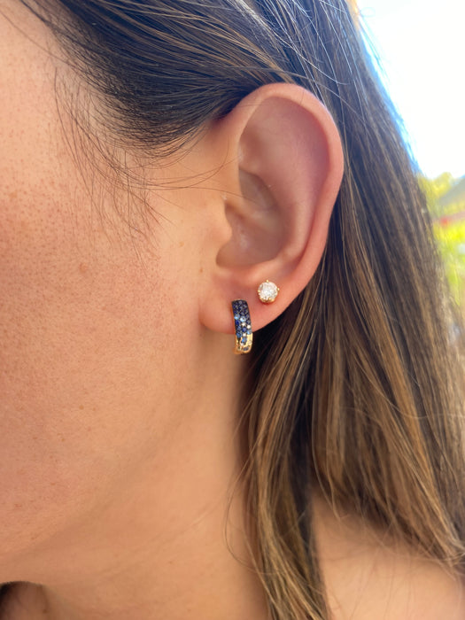 14K Gold Blue Sapphire & Diamond J-Huggie Earrings