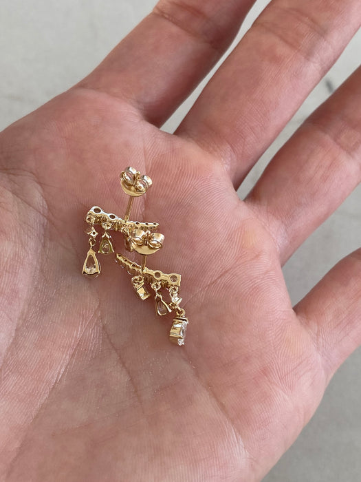 14K Gold Curved Bar Lab Diamond Drop Earrings