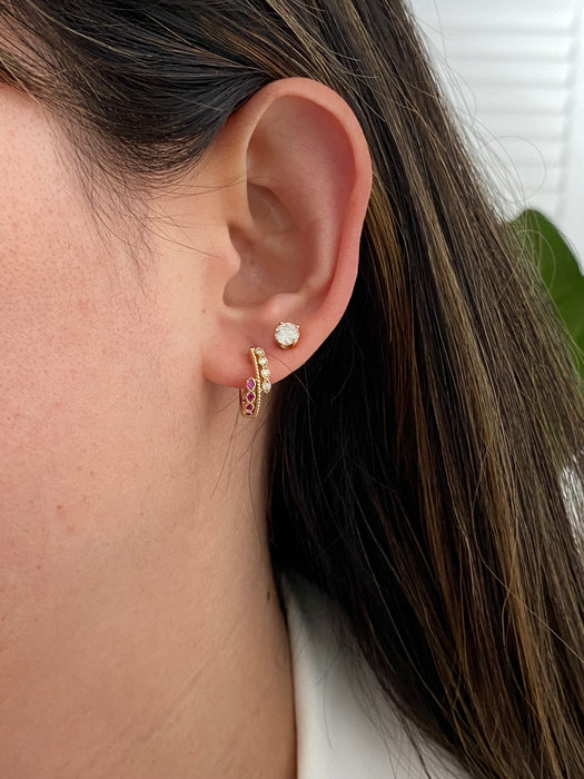 14K Gold Ruby & Diamond Huggie Earrings