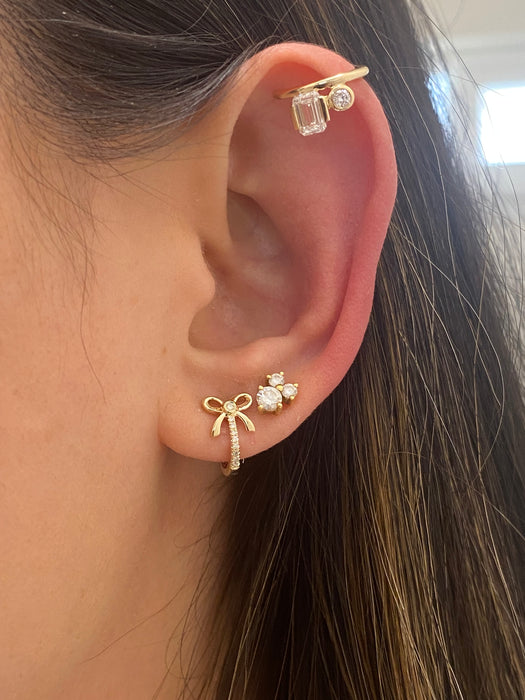 14k diamond bow huggie earrings