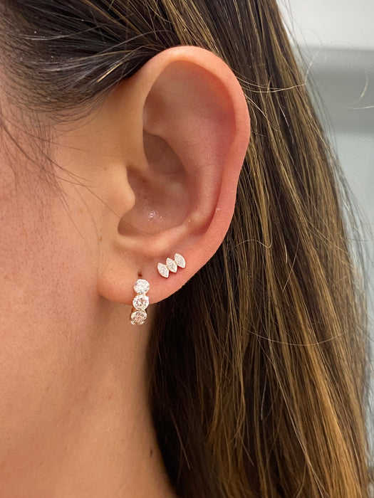 14K Solid Single Marquise Lab Diamond Flat Back Stud Earring