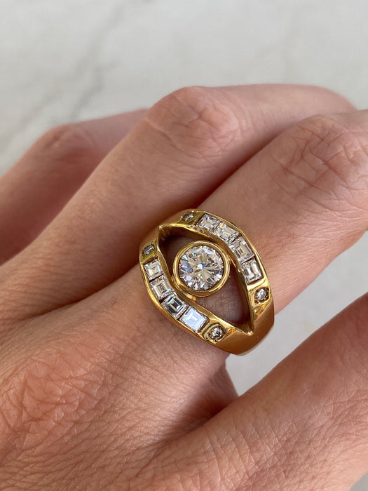 Vintage 18K Gold Diamond Ring – 1.38 TCW Natural Diamonds – Size 6